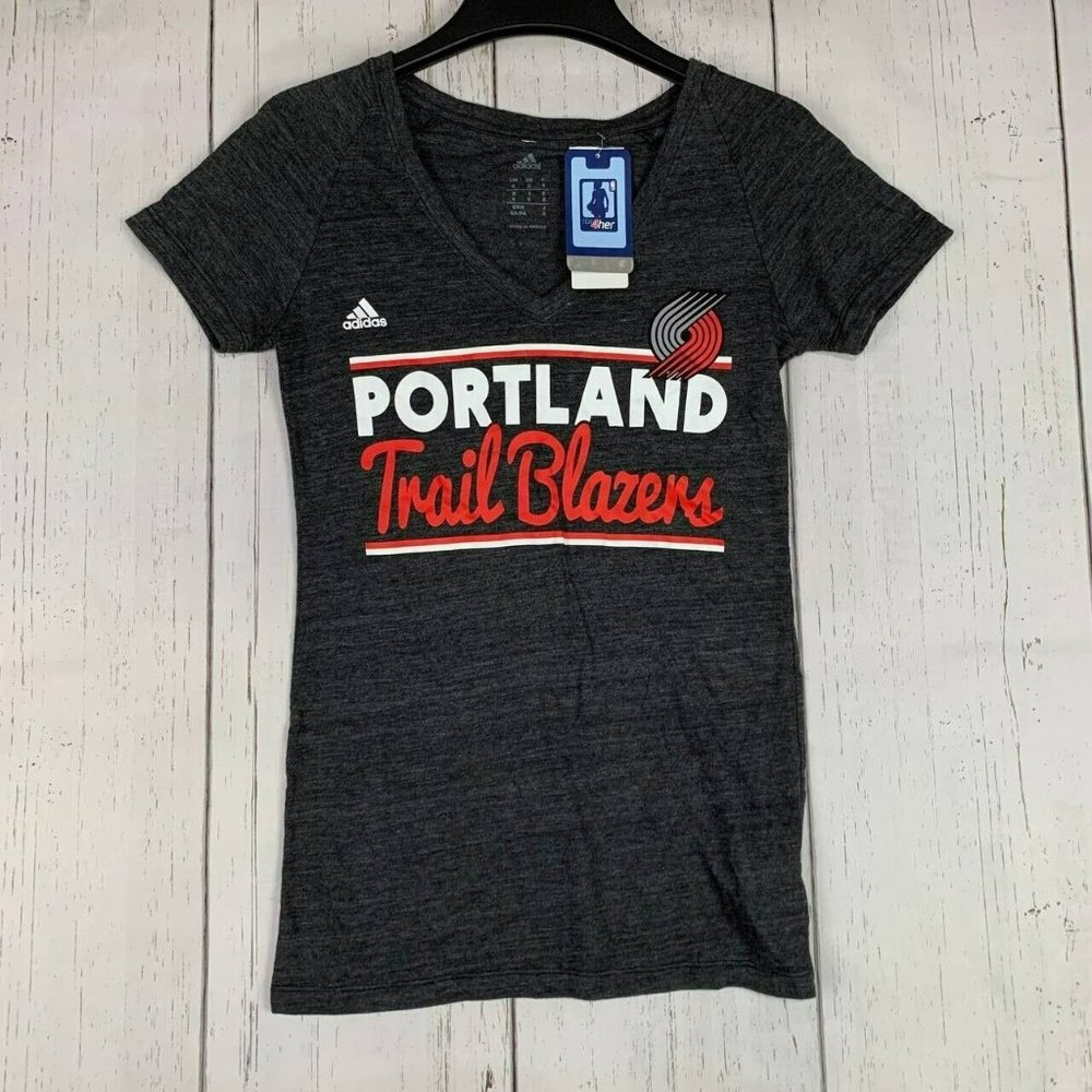 Portland Trail Blazers NBA Small Adidas Casual T-Shirt Gray New Women